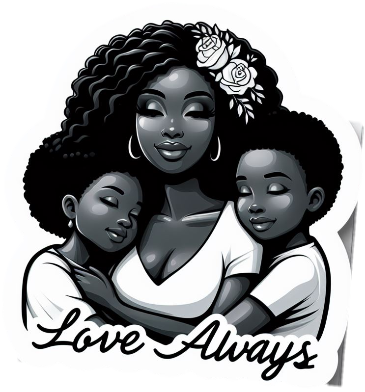 Mother's Day African American Mom Holding Kids Love Always Mom Vinyl Sticker