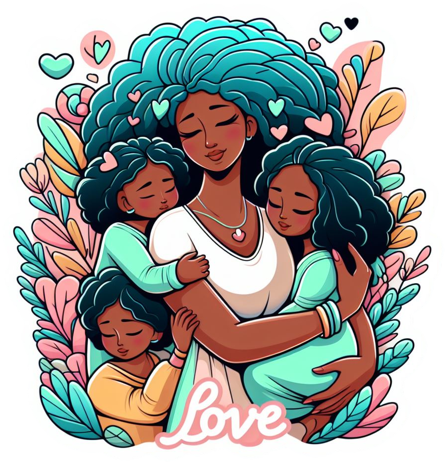 Mother's Day African American Mom Holding Kids Pastel Hearts Mom Vinyl Sticker