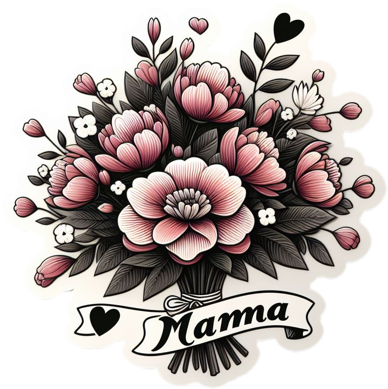 Mother's Day Pink Floral Bouquet Wildflowers Mama Hearts Mom Vinyl Sticker