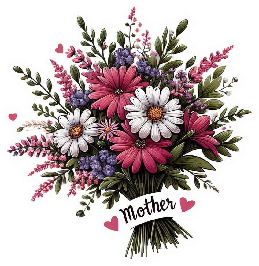 Mother's Day Pink Floral Bouquet Wildflowers Mom Vinyl Sticker