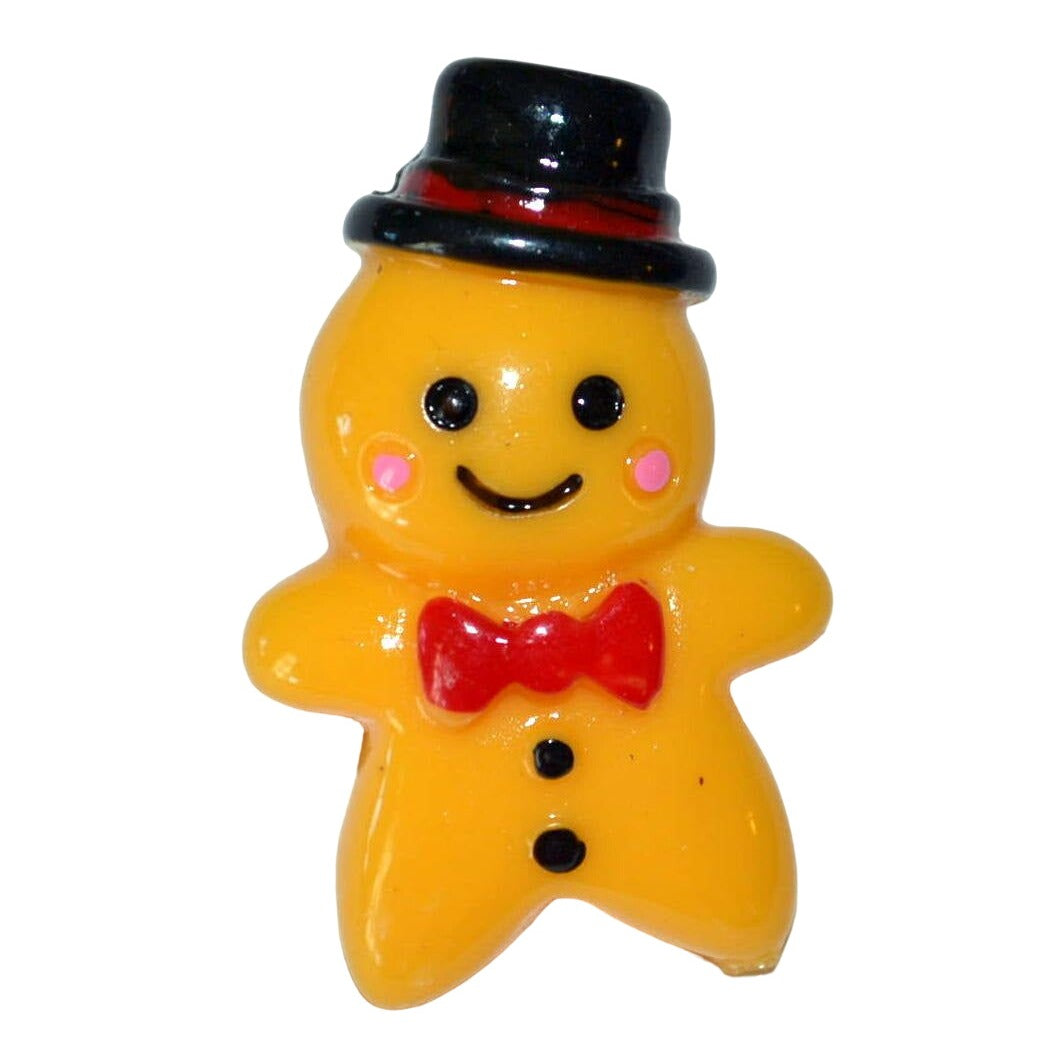 Christmas Holiday Gingerbread Boy Girl Black Hat Resin Cabochon Coat Pin