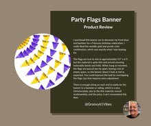 Load image into Gallery viewer, 3P Purple Gold Party Decorations - Metallic Fabric Triangle Pennant Banner Flags - Indoor/Outdoor Bunting Garland for Birthday, Wedding, Graduation &amp; Theme Parties
