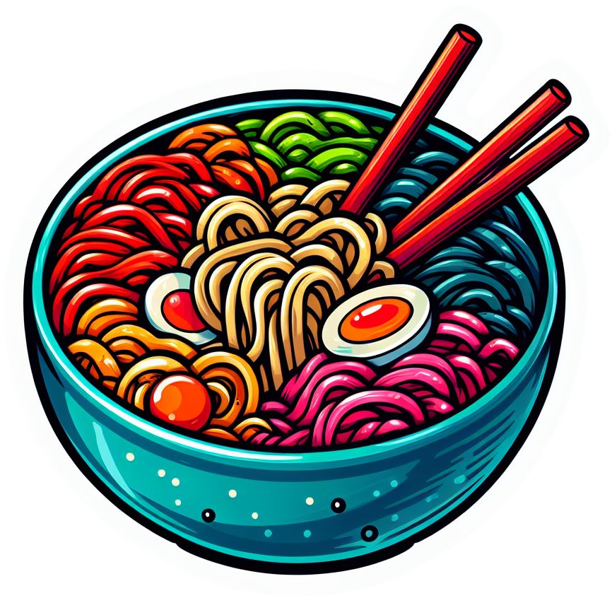 Rainbow Ramen Noodles Blue Bowl Chopsticks Vinyl Foodie Stickers