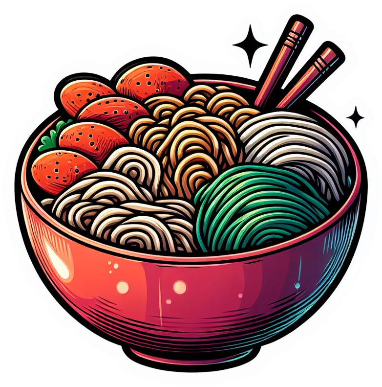 Colorful Ramen Noodles Red Bowl Chopsticks Vinyl Foodie Stickers