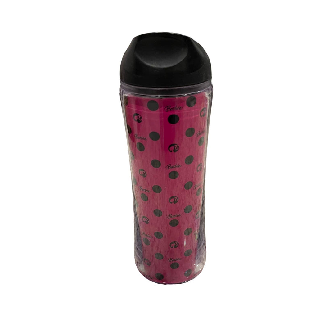 Barbie Pink & Black Polka Dots 16 oz. Plastic Travel Cup Mug (Pre-owned)