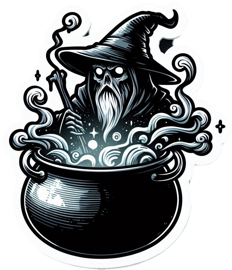 Mystical Black Wizard Boiling Pot Magic Potion Vinyl Stickers