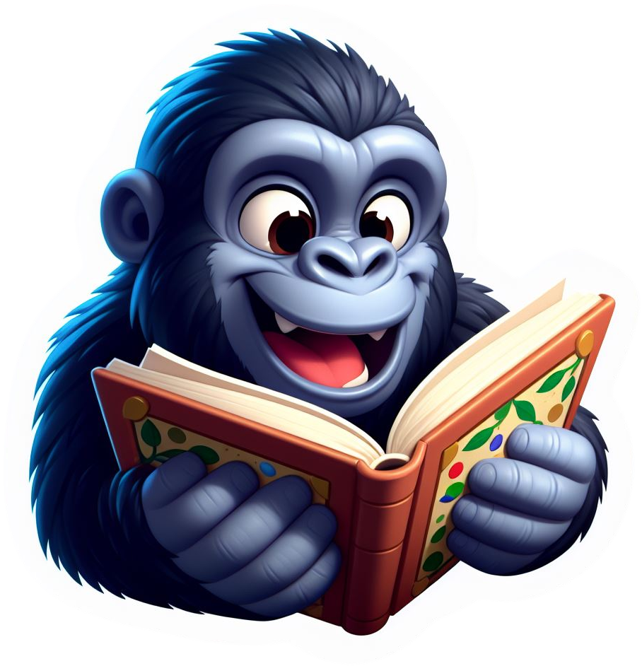 Black Baby Gorilla Reading a Book Zoo Animal Vinyl Stickers