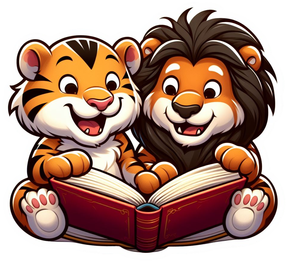 Lion and Tiger Reading Red Book Vinyl Stickers
