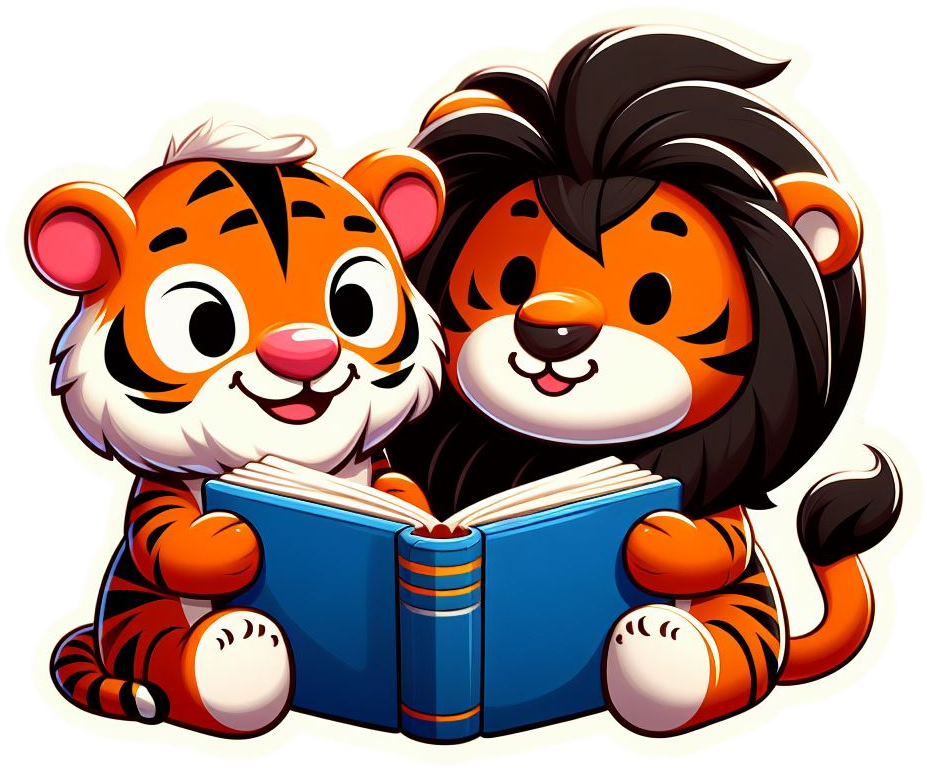 Lion and Tiger Reading Blue Book Vinyl Stickers