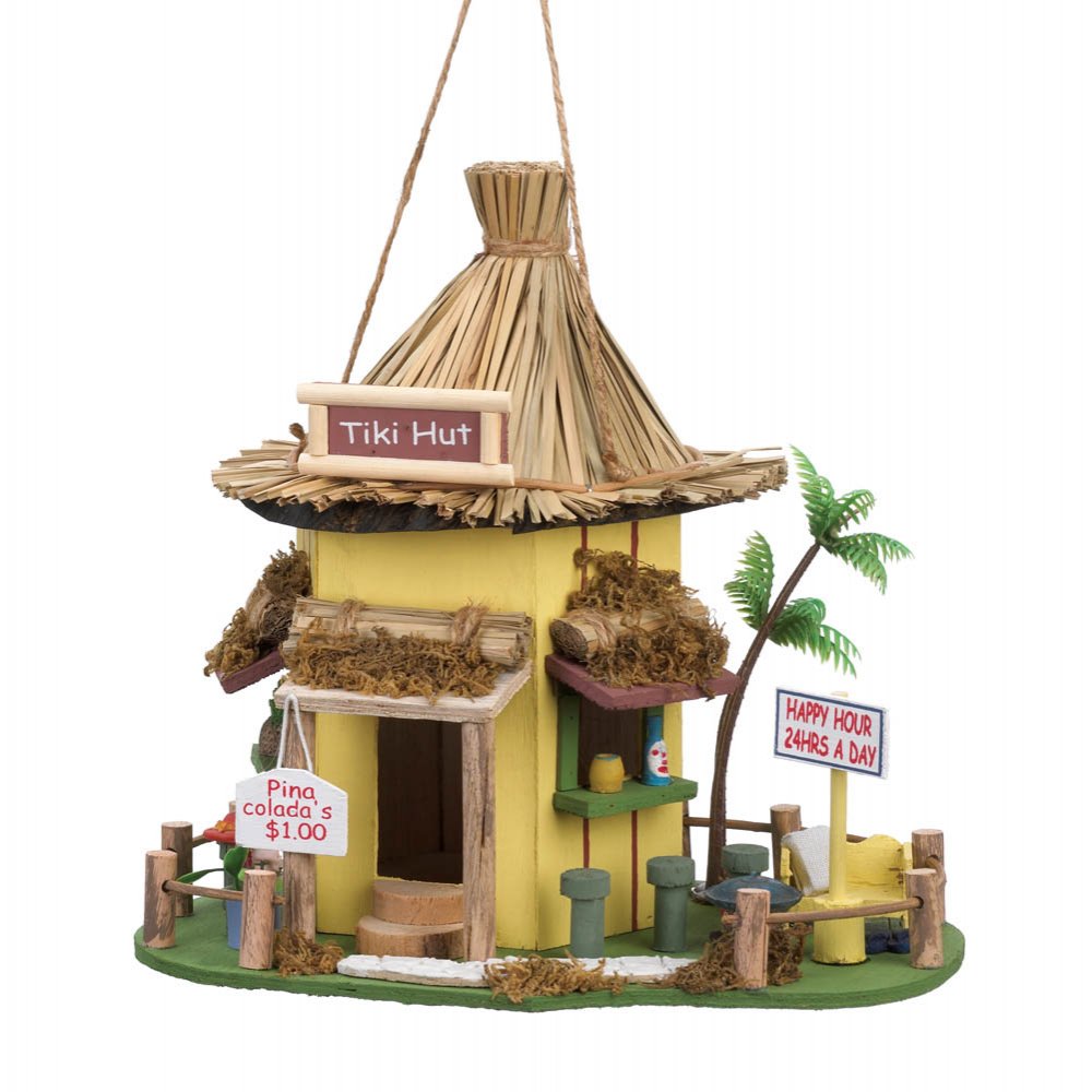 Tiki Hut Hanging Wood Birdhouse Garden Decor