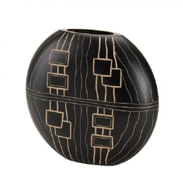 Artifact Etched Decorative Black Sleek Tribal Design Vase