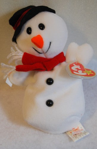 Ty Beanie Baby Snowball White Snowman Black Hat Canadian Tag Holiday