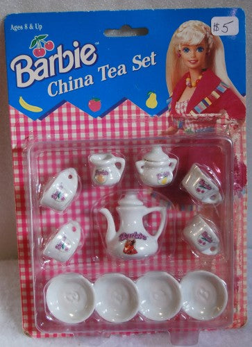 DRF2022 - Vintage Barbie Doll Miniature China Tea Set Chilton Toys 1994