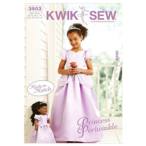 Kwik-Sew K3903 Princess Periwinkle Girls and Doll Dresses