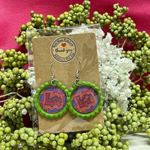 Load image into Gallery viewer, Psychedelic LOVE Bottle Cap Retro 60&#39;s Dangle Fish-hook Earrings Handcrafted
