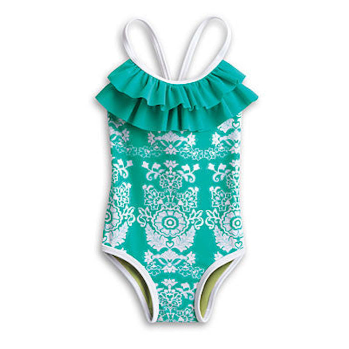 American Girl Bitty Baby Ocean Blossoms Teal Swimsuit For Girls Size 3