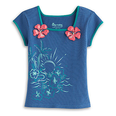 American Girl Bitty Baby Blue Girls Tropical Top with Flowers