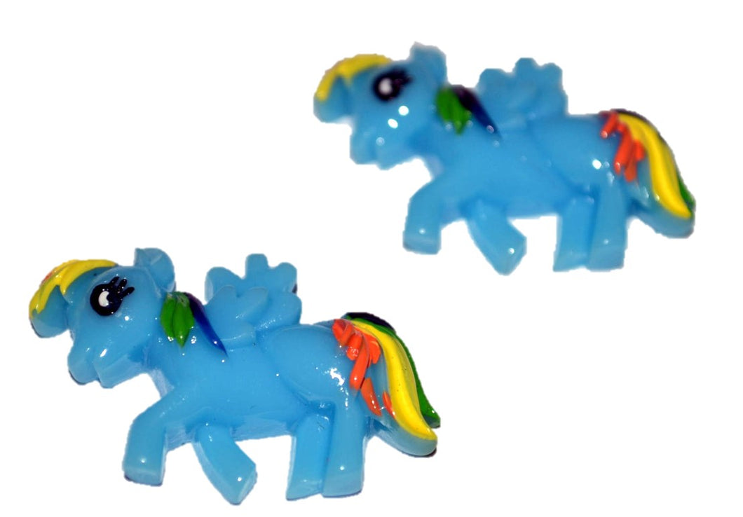 Little Pony Blue Rainbow Resin Flatback Cabochons Crafts Hair bows (Set of 2)