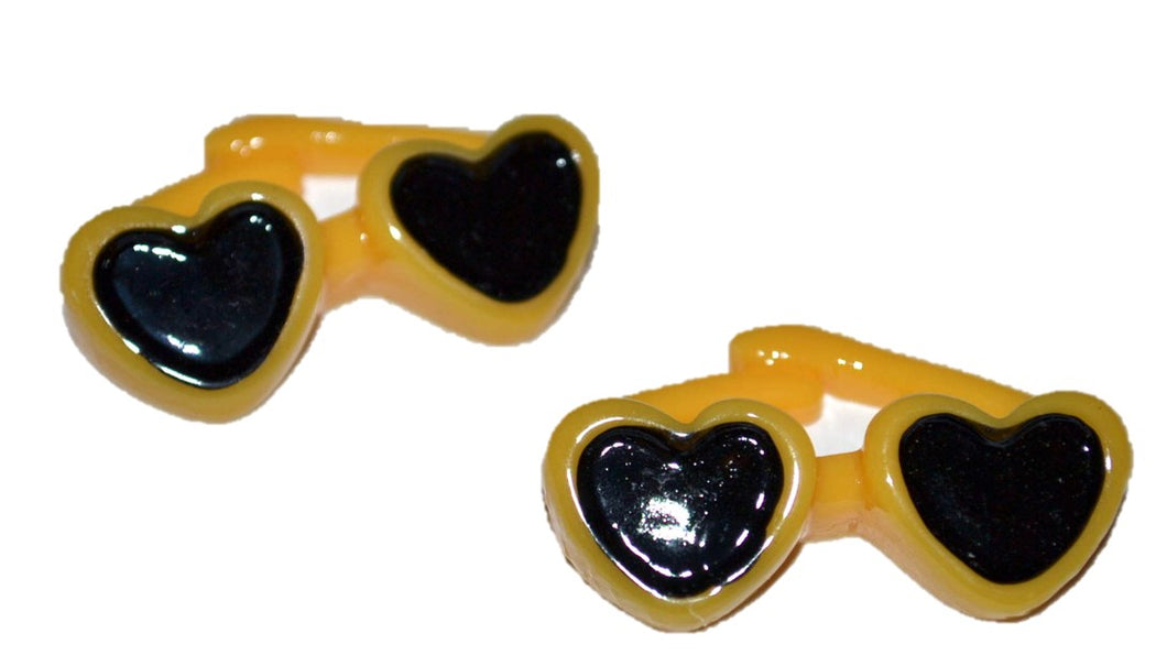 Summer Yellow Heart Sunglasses Resin Flatback Cabochons Crafts Hair bows (Set of 2)