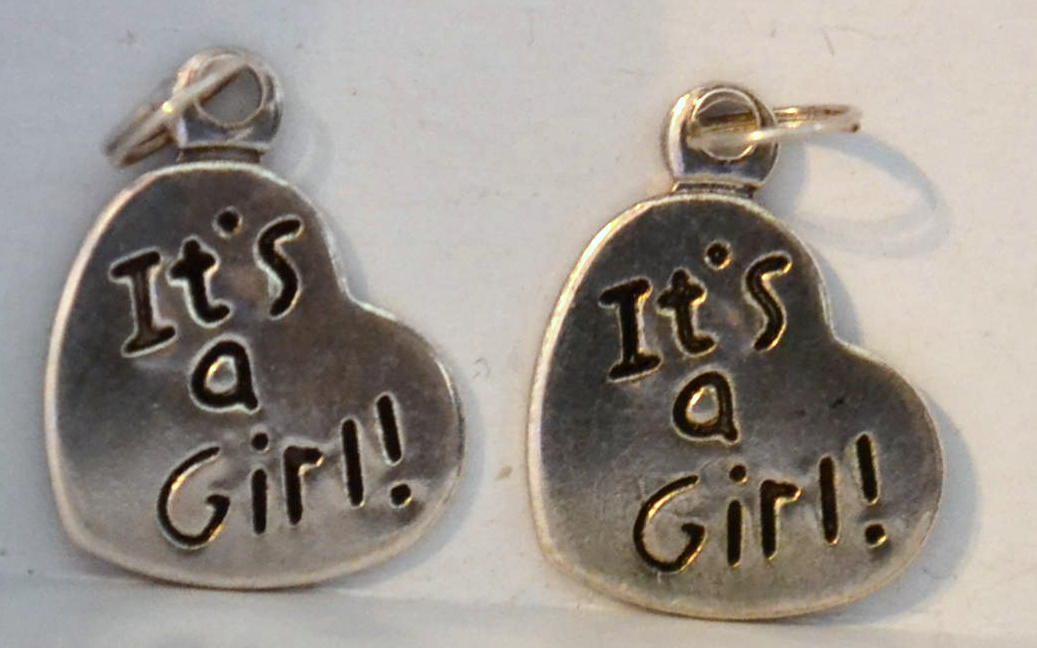 It's a Girl Charms Silver Finish Great for Baby Showers (Set of 6)