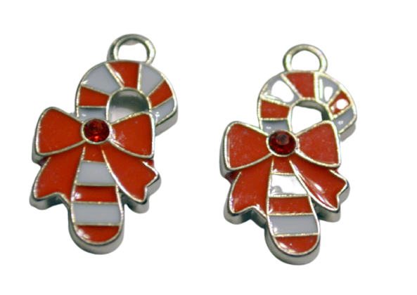 Candy Cane Christmas Holiday 2pc Enamel Charms Findings