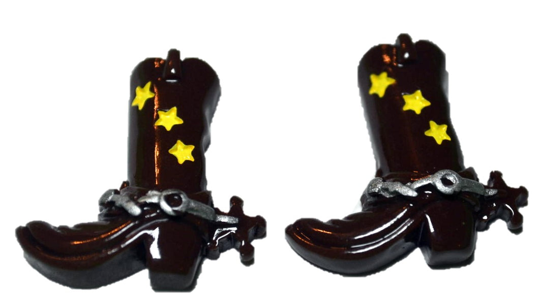 Brown Spur Cowboy Boots Flatback Cabochons Crafts Hair bows (Set of 2)