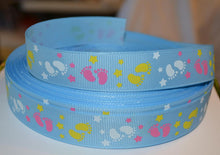 Load image into Gallery viewer, Blue Baby Shower Footprint 7/8&quot; Grosgrain Ribbon 3 yards For Crafts &amp; Hair Bows
