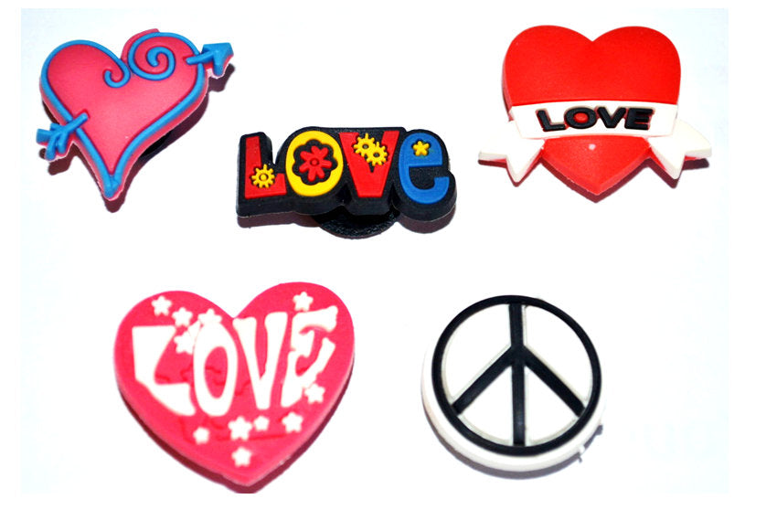 Love & Peace Sign Shoe Charms for will fit in Clog type shoes with holes (Set of 5)