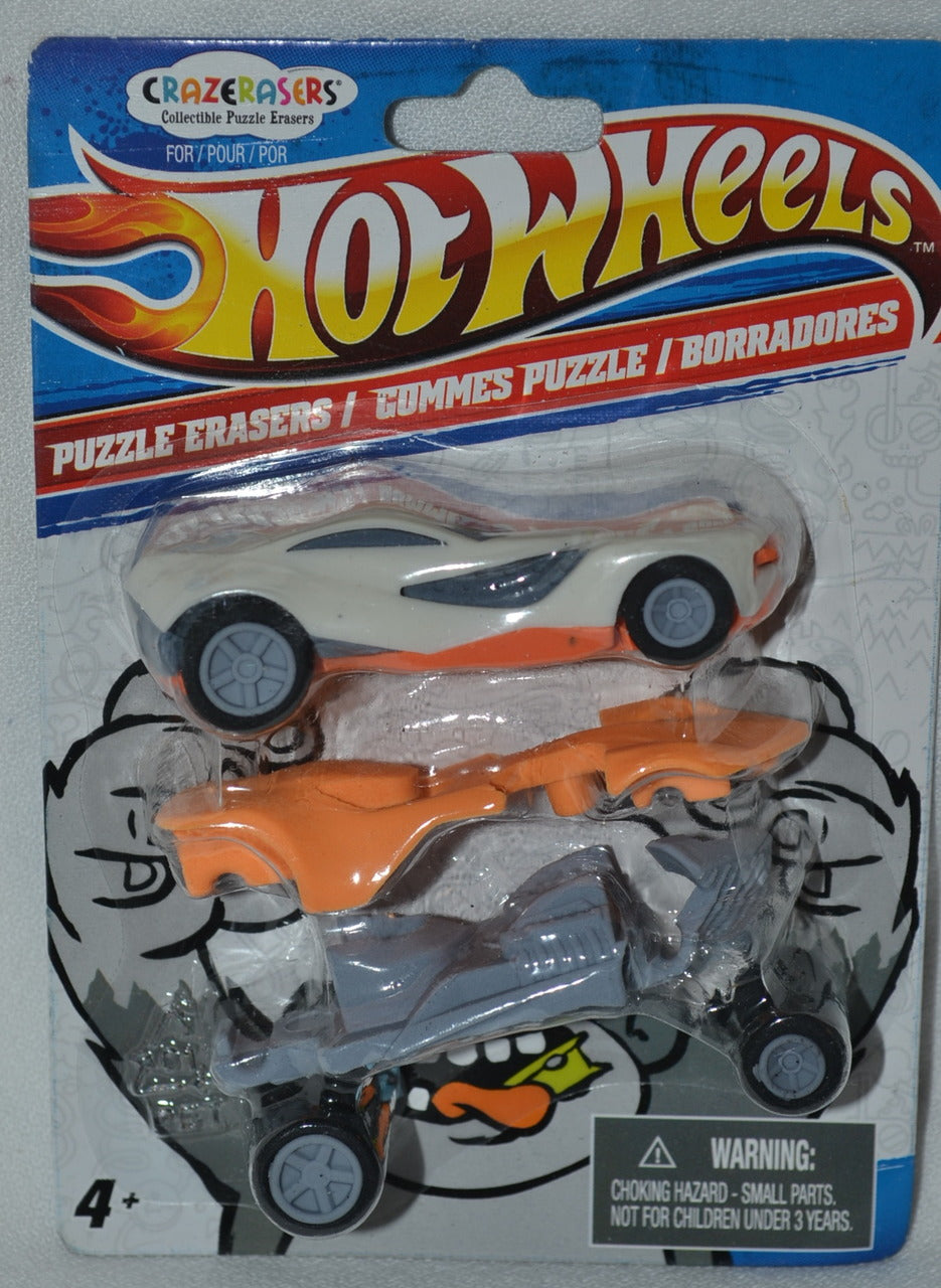 Hot Wheels 2010 Crazerasers Collectible Puzzle Erasers - White Orange