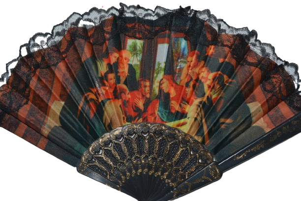 Easter Last Supper Hand Fan Trimmed in Lace Black Handle