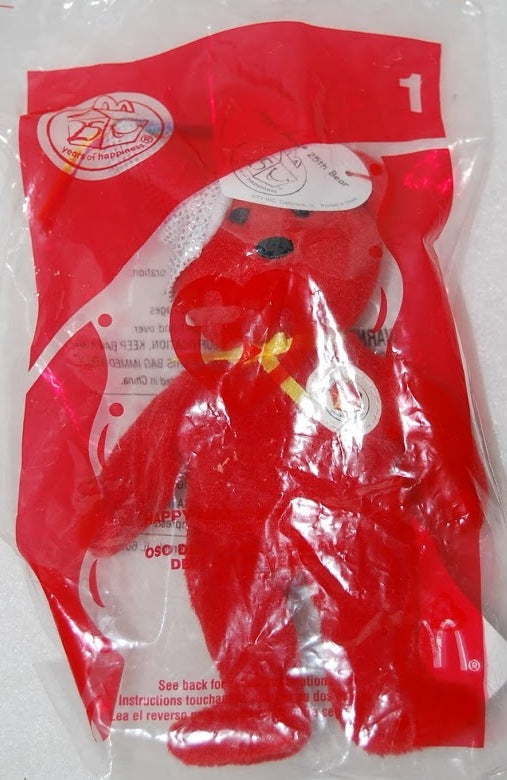 McDonald's 2004 Ty Teenie Beanie 25th Red Birthday Bear Toy #1