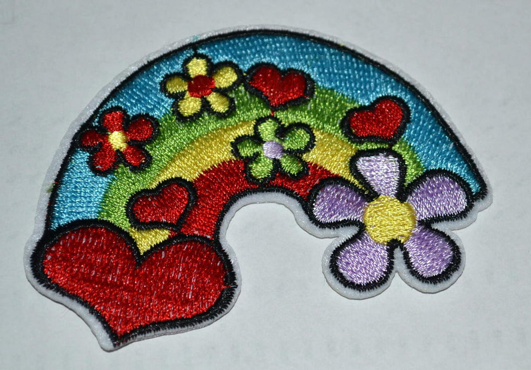 Rainbow Shaped Floral Hippie Embroidered Iron on Patch Applique 3