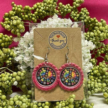 Load image into Gallery viewer, Peace Symbol Bottle Cap Retro 60&#39;s Dangle Fish-hook Earrings Handcrafted
