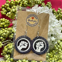 Load image into Gallery viewer, Power Fist Bottle Cap Retro 60&#39;s Dangle Fish-hook Earrings Handcrafted
