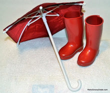 Load image into Gallery viewer, Madame Alexander 18&quot; Rainy Day Red Boots &amp; Umbrella (pre-owned)

