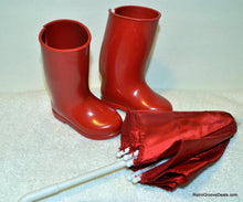Load image into Gallery viewer, Madame Alexander 18&quot; Rainy Day Red Boots &amp; Umbrella (pre-owned)
