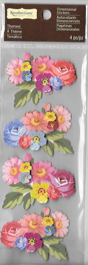 Recollections Themed Floral Dimensional Stickers 4pcs