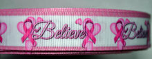 Load image into Gallery viewer, Pink &amp; White Believe Breast Cancer 7/8&quot; Ribbon 3 yards for hair bows &amp; Crafts
