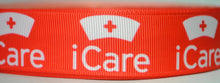 Load image into Gallery viewer, Red Nursing I Care  7/8&quot; Ribbon 3 yards
