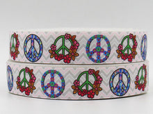Load image into Gallery viewer, Hippie White Peace Sign Symbol 7/8&quot; Hair bow Ribbon 3 yards
