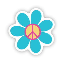 Load image into Gallery viewer, Waterproof Retro Stickers - Blue Retro Peace Flower 2.0&quot; x 2.0&quot; Die Cut
