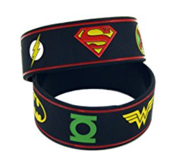 Comic Book Superheros Emblem Logo Black Stretch Wristbands (Set of 2)