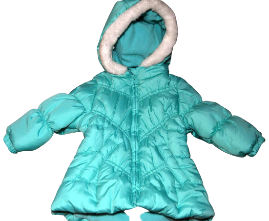 OshKosh Toddler Girls Green Faux Fur Zipper Hood Winter Jacket 12Mo