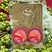 Load image into Gallery viewer, Pink Swirl Bottle Cap Retro 60&#39;s Dangle Fish-hook Earrings Handcrafted
