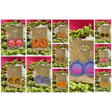 Load image into Gallery viewer, Paper Textures Bottle Cap Retro 60&#39;s Dangle Fish-hook Earrings Handcrafted
