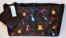 Load image into Gallery viewer, Week end Get-A-Way Black Embroidered  Shoulder Tote Purse Bag Straps Rea&#39;s Creations.
