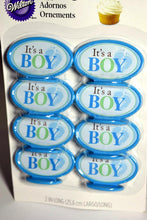 Load image into Gallery viewer, Wilton Cake Toppers It&#39;s a Boy Blue Ornaments 8 Pieces
