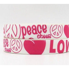 Load image into Gallery viewer, Mother &amp; Daughter Groovy White Peace Signs Love Cheer 7/8&quot; Ribbon Wristlet Keychain Bracelet
