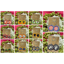 Load image into Gallery viewer, Abstract Circles Bottle Cap Retro 60&#39;s Dangle Fish-hook Earrings Handcrafted
