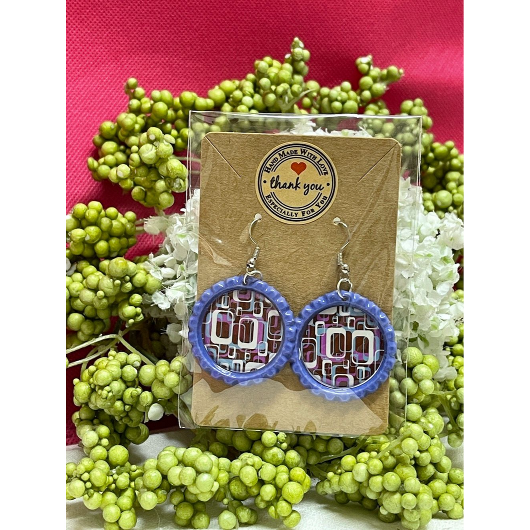 bottle cap fish hooks Abstract Rectangles Bottle Cap Retro 60's Dangle Fish-hook Earrings Ha – Groovy61crafts